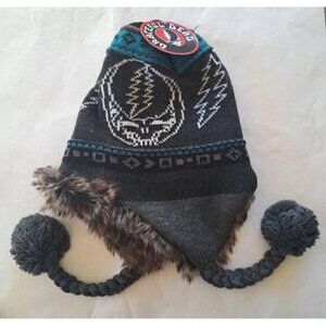 Grateful Dead Hat Knit Steal Your Face Adult Laplander Winter New Charcoal Gray